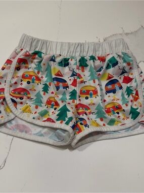 Girls White Camper Print Shorts